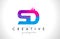 SD S D Letter Logo with Shattered Broken Blue Pink Texture Design Vector.