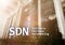 SDN, Software defined networking concept on modern server room background