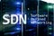 SDN, Software defined networking concept on modern server room background