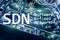 SDN, Software defined networking concept on modern server room background