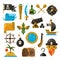 Sea adventure, pirate, weapon, treasure vector flat icons