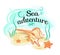 Sea Adventure Poster with Shell Lies in Deep Ocean