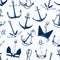 Sea anchors vector seamless pattern. Different ship armature types monochrome texture. Sailboat accessories, nautical