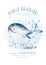 Sea animals aquarium baby shower poster. Blue watercolor ocean fish, turtle, whale and coral. Shell aquarium background