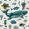 Sea animals colorful seamless pattern.