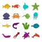 Sea animals icons doodle set