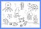 sea animals: octopus, squid, turtle, jellyfish, seahorse. black and white vector, coloring book