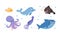 Sea Animals with Shark and Octopus Floating Underwater Vector Set
