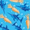 Sea animals squid and fish sword pattern on turn blue