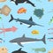 Sea animals vector seamless pattern