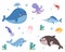 Sea Animals with Whale and Octopus Floating Underwater Vector Set