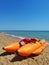 Sea attraction. inflatable banana boat on the beach
