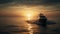 The sea awakens as a lavish motor boat sails into the dawn\\\'s gentle embrace