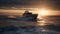 The sea awakens as a lavish motor boat sails into the dawn\\\'s gentle embrace