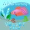 Sea background ABC background Sea animal cartoon alphabet V letter ABC kids Beautiful goldfish Velvet fish aquatic animal w long v