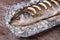 Sea bass with lemon baked in foil. closeup