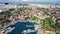 Sea bay Turkish antique touristic city landmark harbor water transport panorama zoom out aerial view