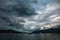 Sea bay with yachts on impressive dramatic sky background in Tivat, Montenegro