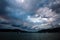 Sea bay with yachts on impressive dramatic sky background in Tivat, Montenegro