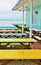 Sea beach cafe colored table benches