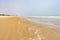 Sea beach clean sand pattern made by sea waves after gone in sunny day.