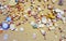 Sea beach with colorful small shells and sand