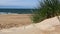 Sea, beach, and grass on sand dune