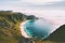 Sea beach landscape in Norway idyllic aerial view summer travel