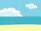 Sea beach landscape. Ocean view horizontal panorama, water sand and clouds. Vector illustration beach va