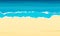 Sea beach with sand and blue waves. Top view. Ocean coast background. Vector illustration.