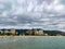 Sea. Beach. Storm. Stormy sky with the sky covered with gray clouds next to the shore of the Mediterranean Sea