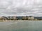 Sea. Beach. Storm. Stormy sky with the sky covered with gray clouds next to the shore of the Mediterranean Sea