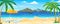 Sea beach summer landscape. Ocean coast panorama with water sand and palms, vacation travel banner. Vector horizontal