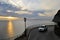 Sea beautiful sunset winding road white car horizon clouds travel vacation