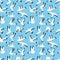 Sea birds seamless pattern. Cute white seagulls fly above ocean on sky. Isolated objects on blue background. Marine