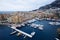 Sea, boats and buildings in Monaco, summer landscape, harbor view from above