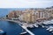 Sea, boats and buildings in Monaco, summer landscape, harbor view from above