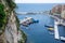 Sea, boats and buildings in Monaco, summer landscape, harbor view from above