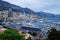 Sea, boats and buildings in Monaco, summer landscape, harbor view from above