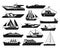 Sea boats little fishing ships sailboats isolated Vectors Silhouettes