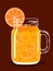 Sea buckthorn tea with orange in glass mason jar. Vector hand drawn illustration.