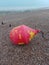 A sea buoy washed up on the beach