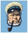 Sea captain, marine old sailor with pipe or bluejacket, seaman with beard or men seafarer. travel by ship or boat