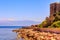 Sea, castle, snow mountains, Peloponnese, Greece