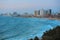 Sea coast and the view of Tel Aviv at the evening