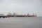 Sea coaster ships unloading freight at the Westpoort harbor in the Port of Amsterdam