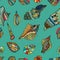 Sea cockleshell seamless pattern