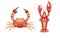 Sea crab and lobster realistic icons. Cooked red seafood ingredients for luxury restaurant menu