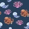 Sea creatures seamless pattern illustration. Hand drawn octopus, jellyfish, coral watercolor illustration wallpaper