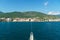 sea cruise along the Bay of Kotor in Montenegro, arrival at the port of Tivat city, beautiful views of nature and mountains,